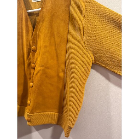 VTG Mustard Yellow Brent Montgomery Ward Cardigan Sweater XL Orlon Acrylic Suede - Picture 3 of 5